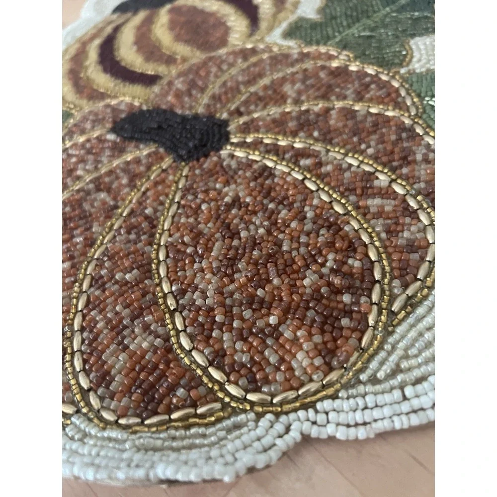Heavy Pier 1 Fall Harvest Pumpkin Beaded Table Runner Thanksgiving Halloween 36